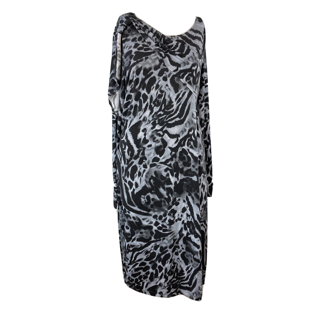 George Simonton Says Womens Sz L Gray Animal Print Knit‎ Stretch Sheath